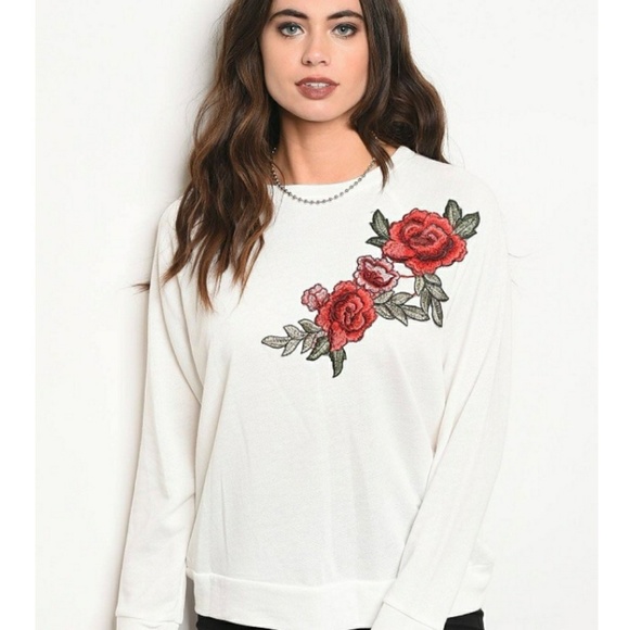 Tops - Flower Patch Long Sleeve Sweater